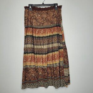 Y2k boho witchy Stevie Nicks pull on mixed print midi maxi skirt size large